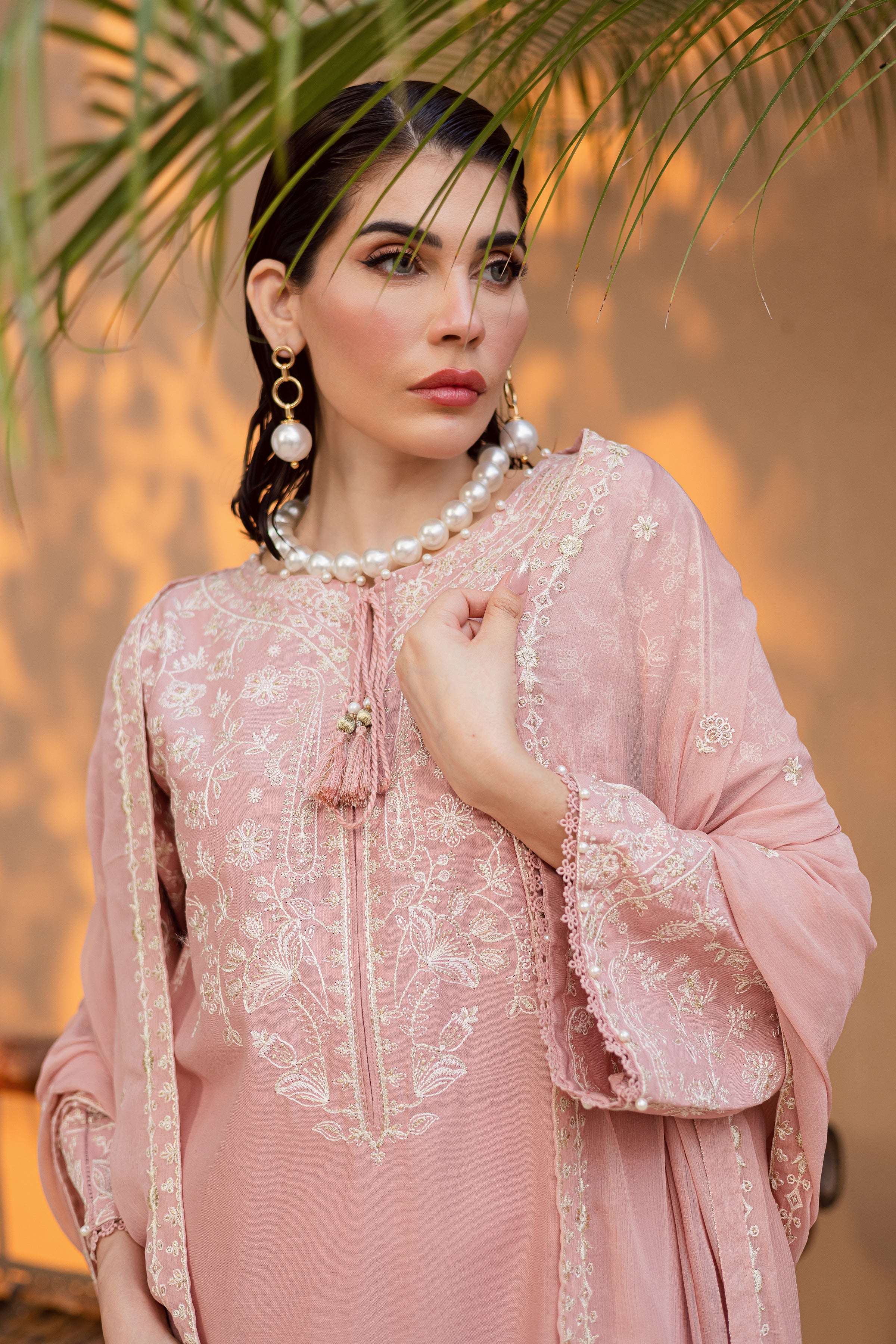 Pink Pashmina 3Pc Embroidered Dress