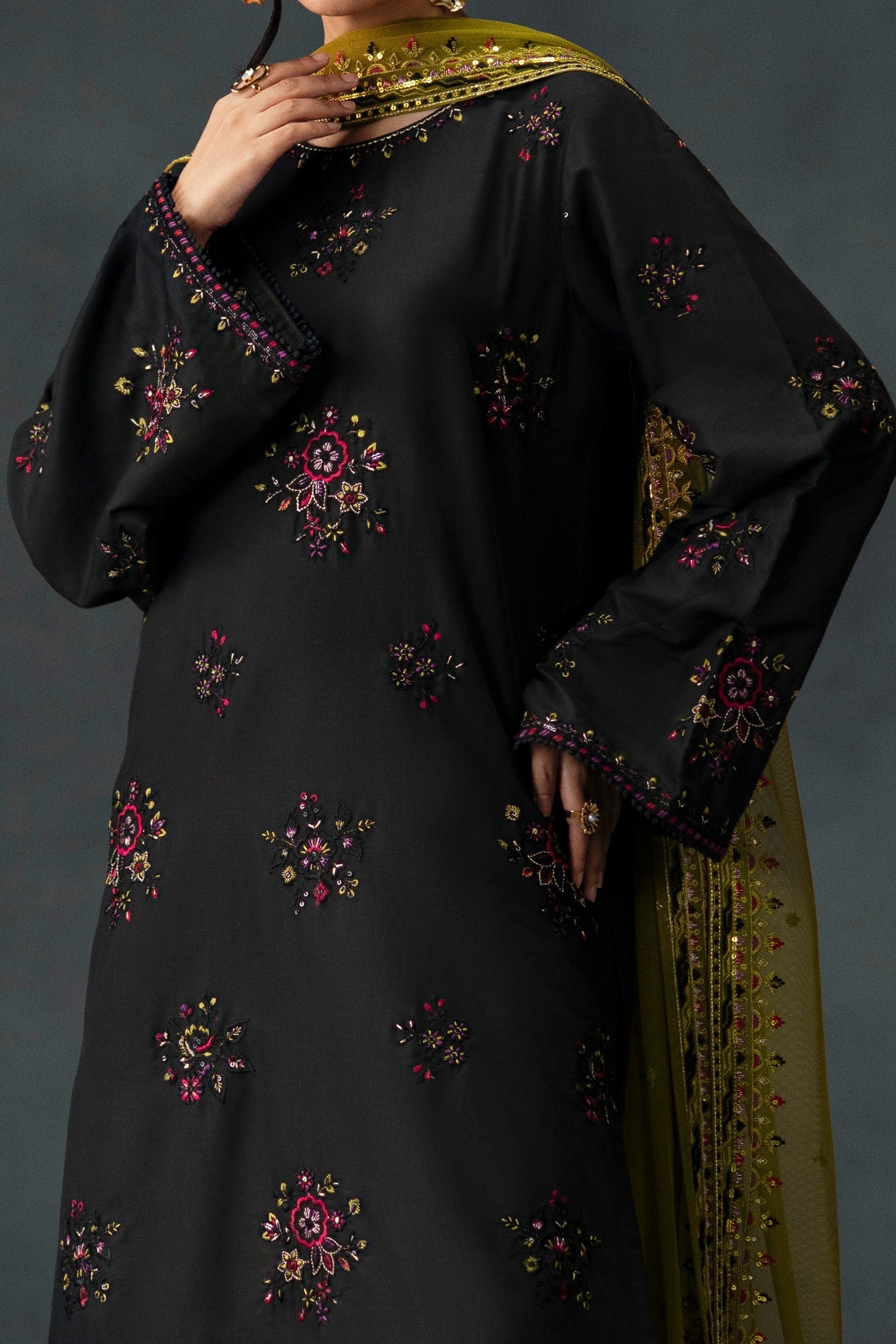 Madiha 3Pc- Embroidered Dress
