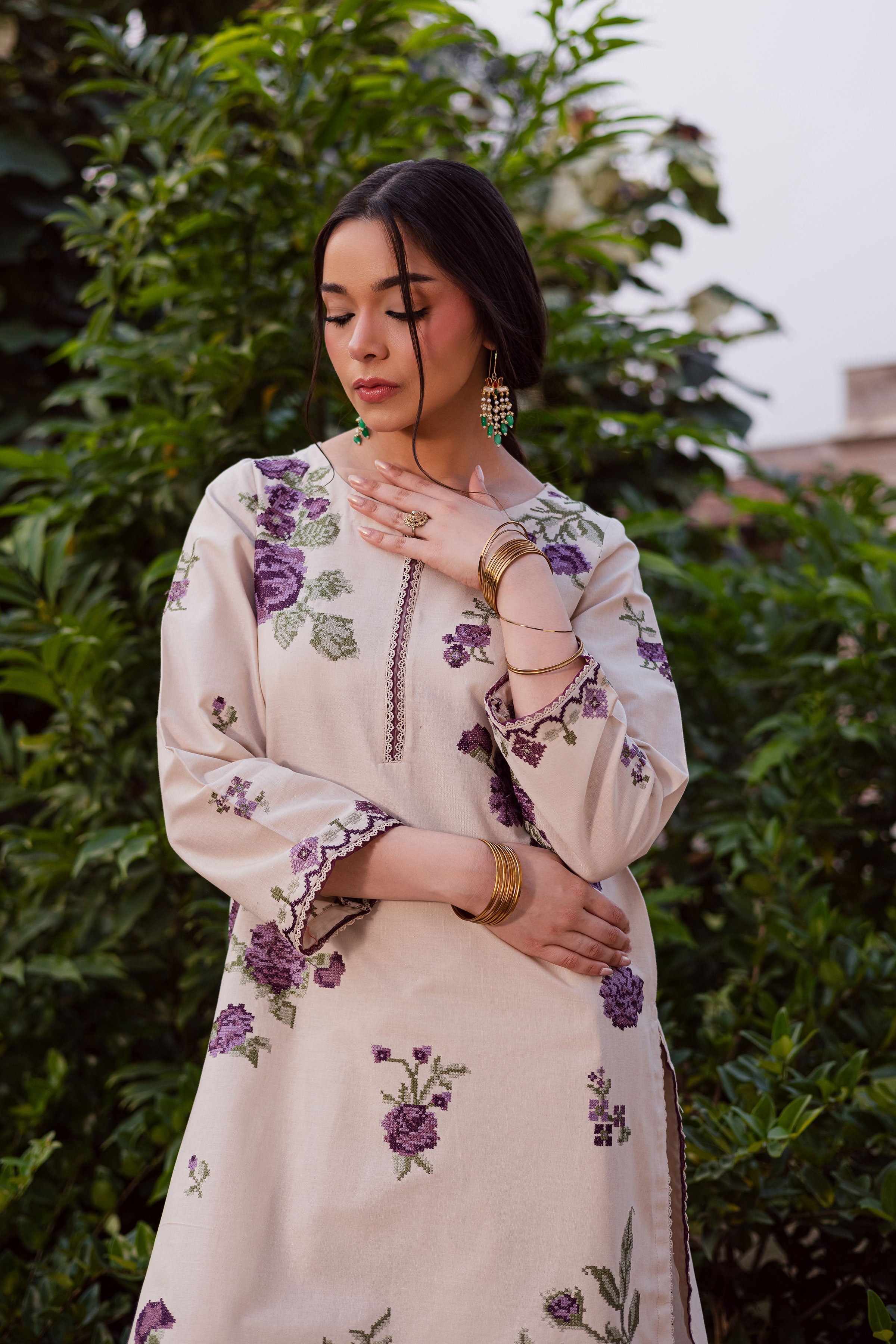 Purple Nate 2Pc - Embroidered Dress