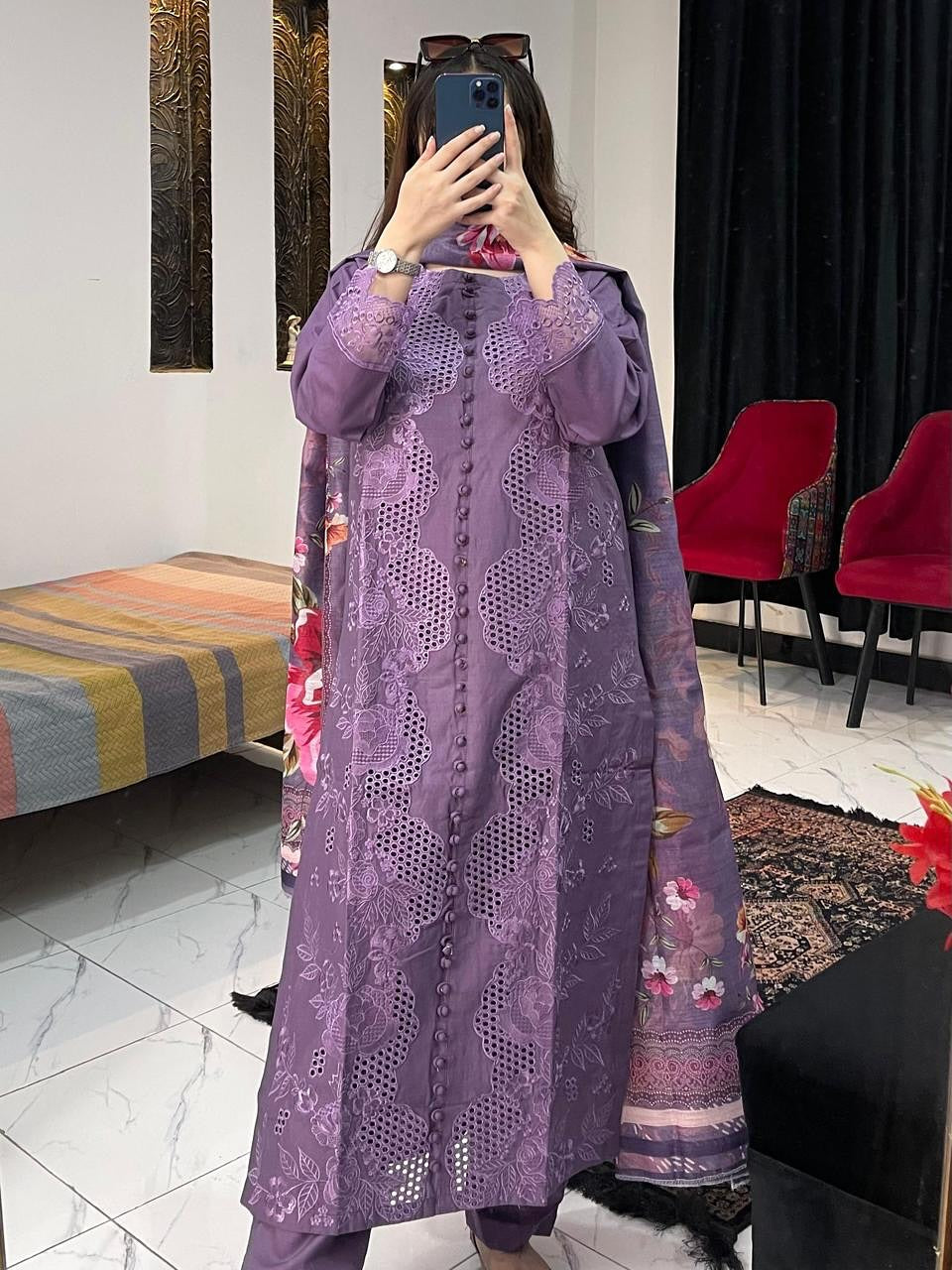 JANAN 3Pc- EMBROIDERED DRESS