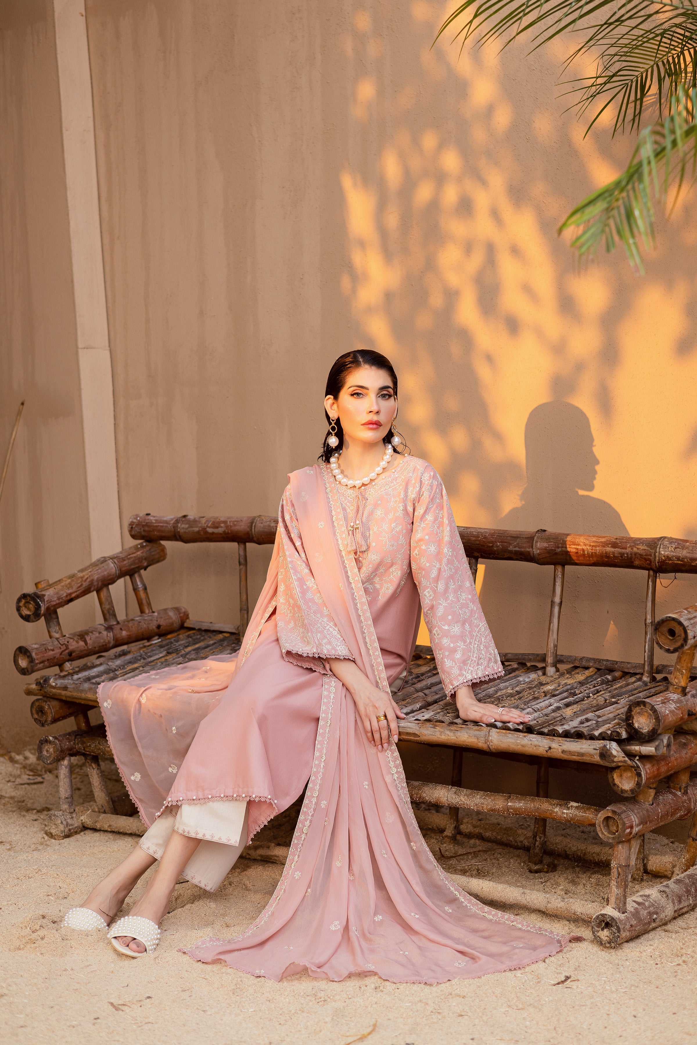 Pink Pashmina 3Pc Embroidered Dress