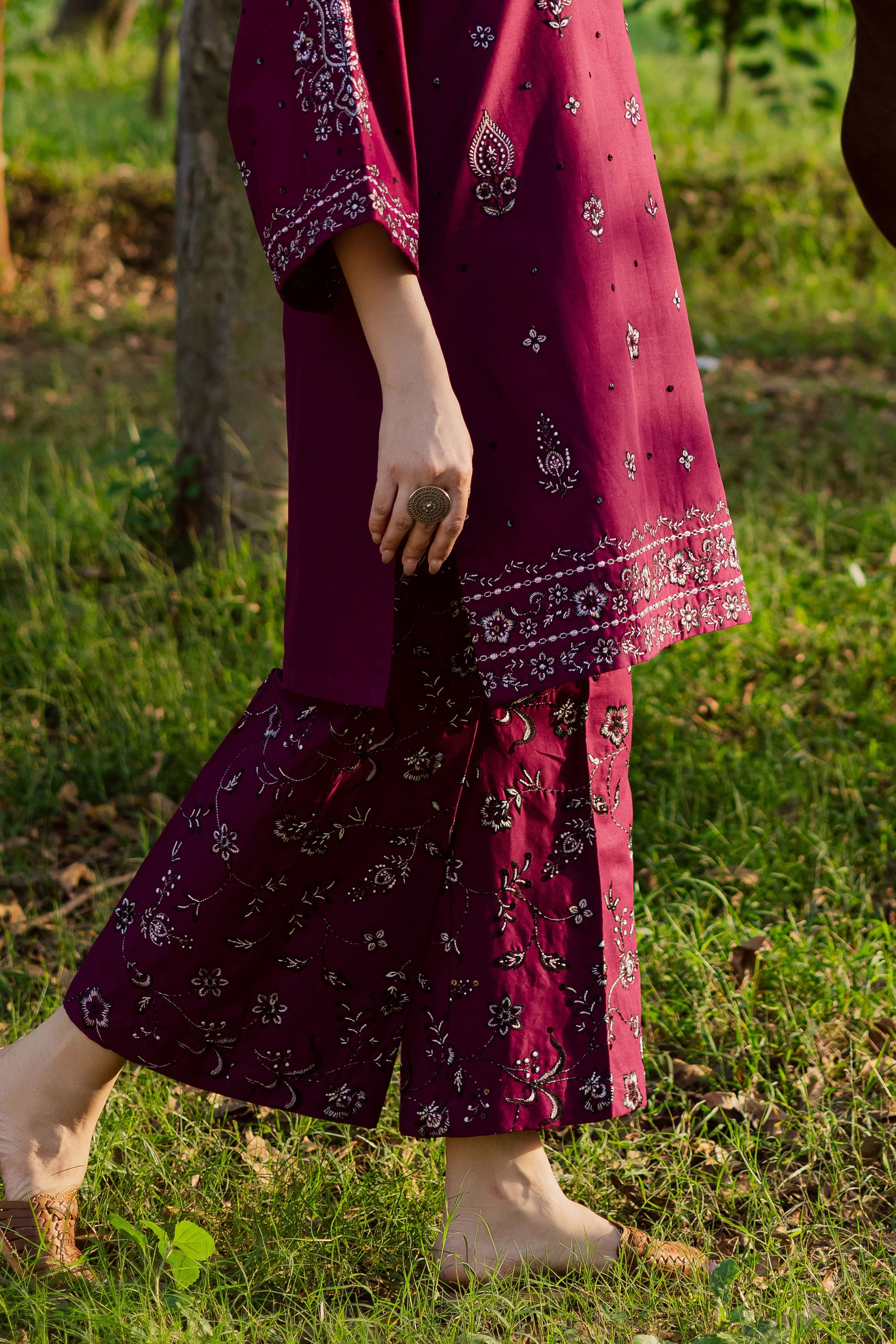 Maroon Berry 2Pc Embroidered Dress