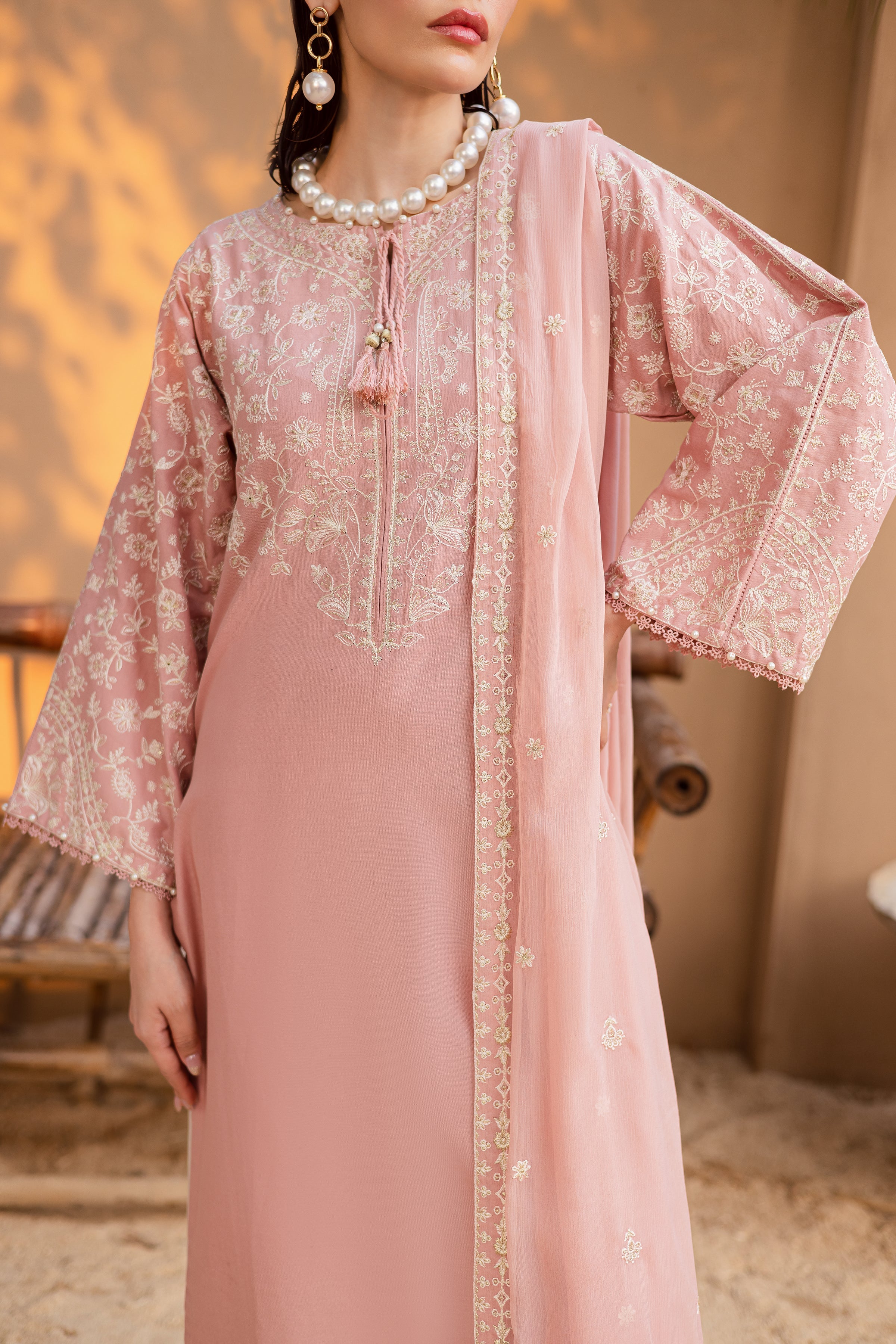 Pink Pashmina 3Pc Embroidered Dress