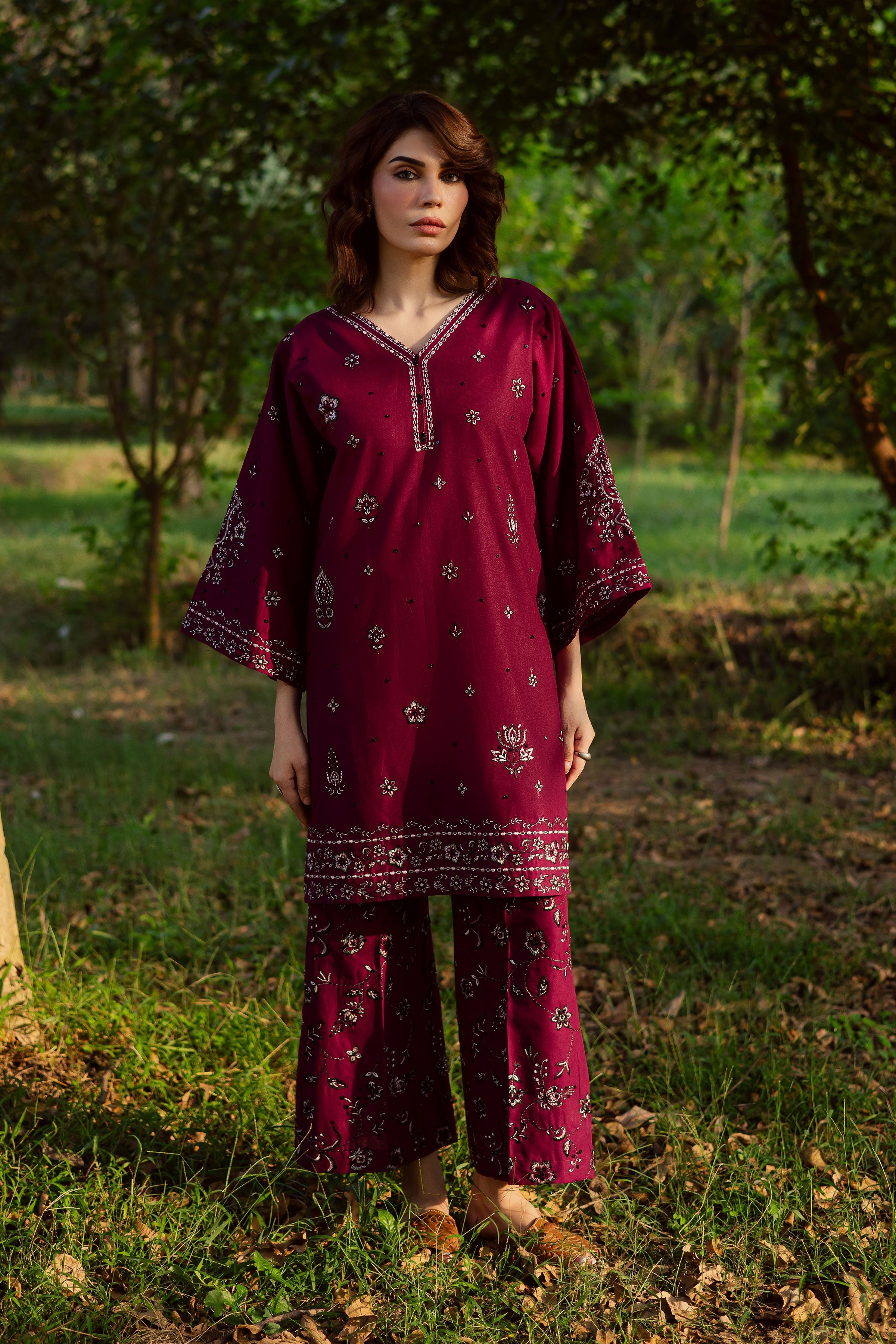 Maroon Berry 2Pc Embroidered Dress