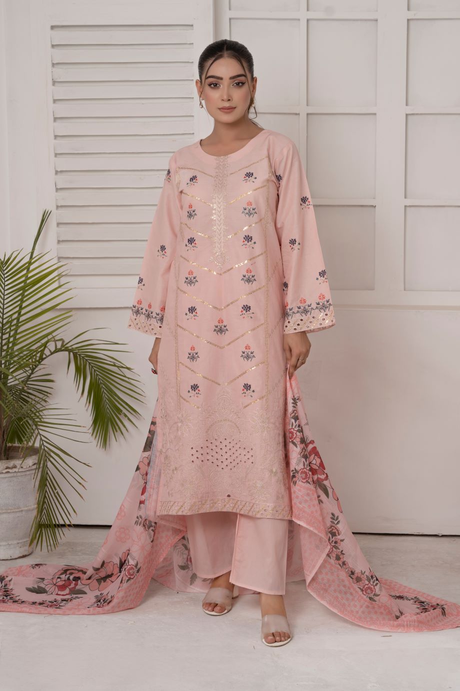 Peach Pearl - 3PC EMBROIDERED SUIT
