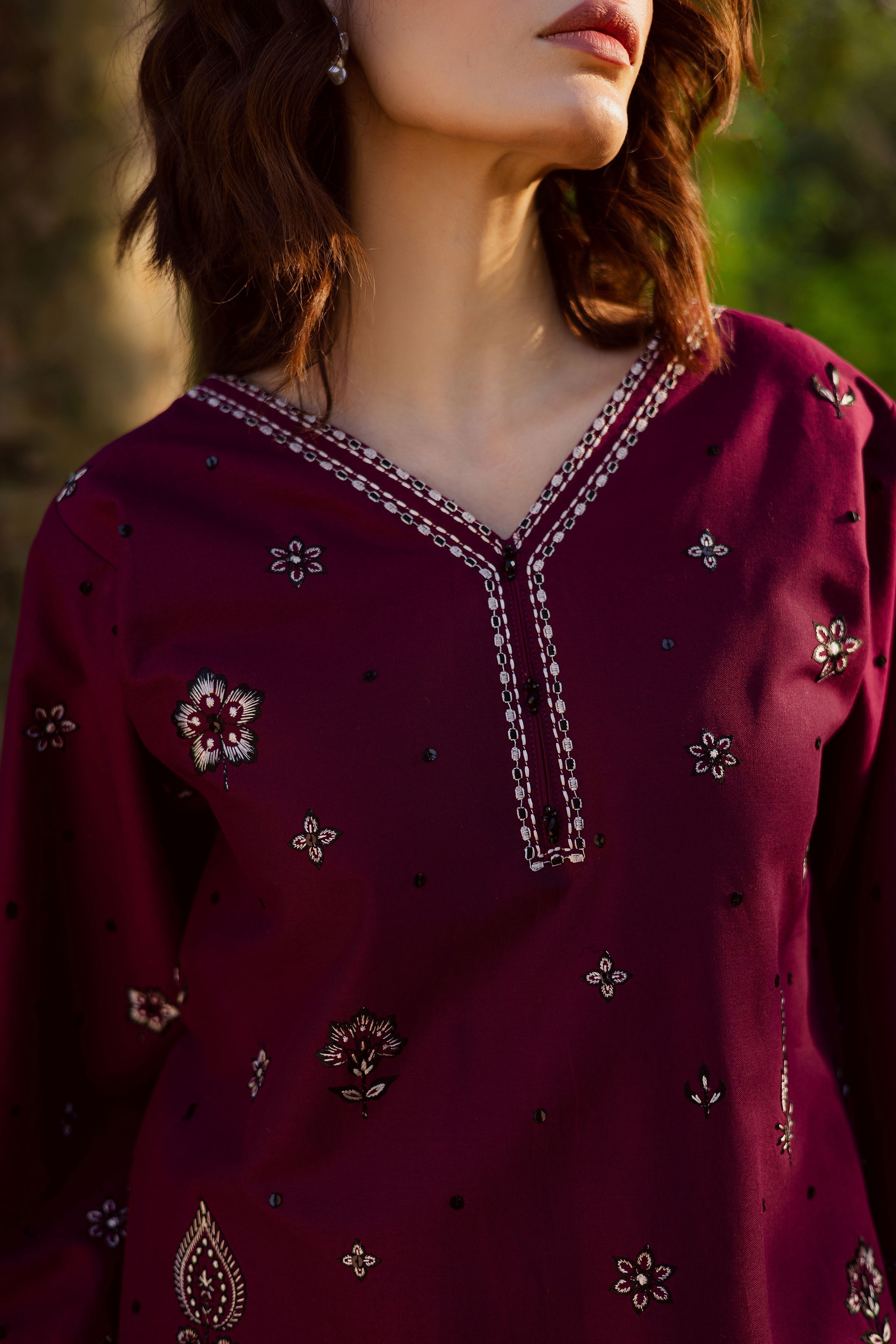 Maroon Berry 2Pc Embroidered Dress