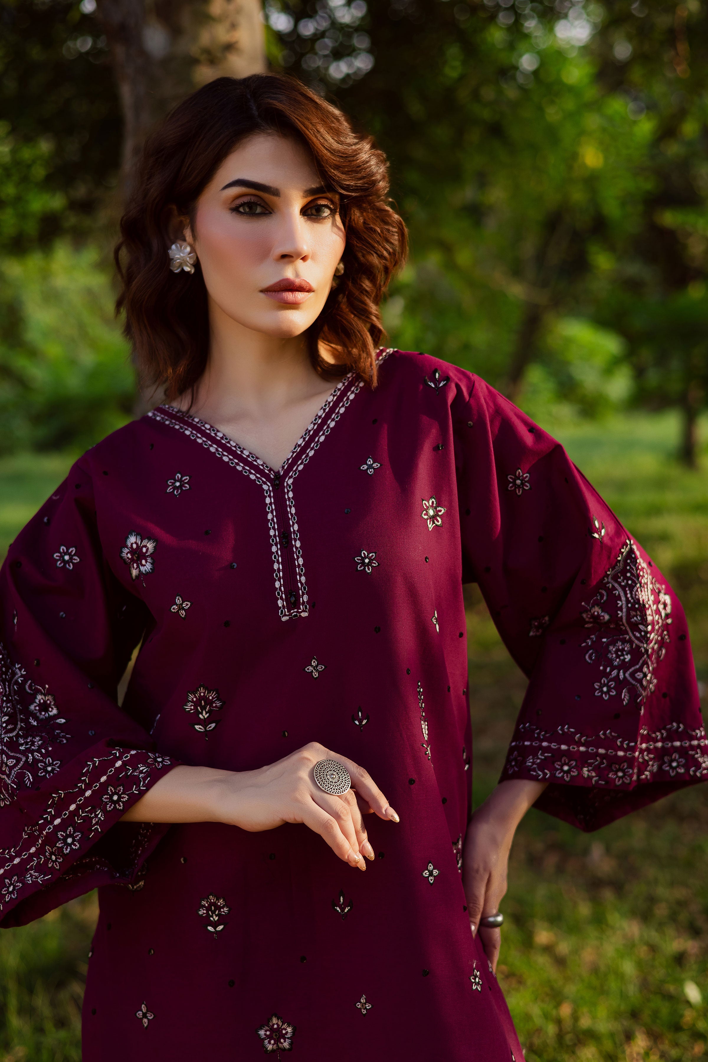 Maroon Berry 2Pc Embroidered Dress