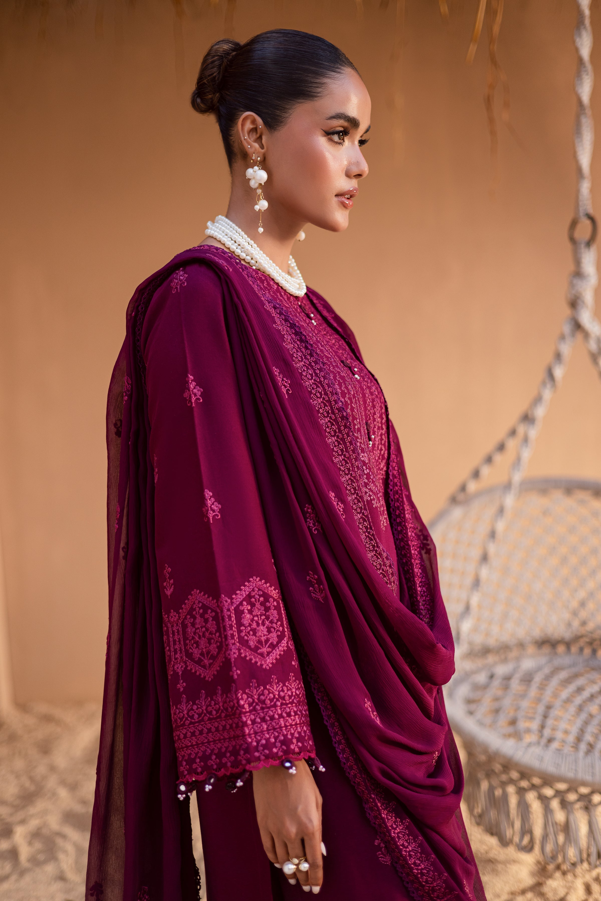 Maroon Henna 3Pc Embroidered Dress