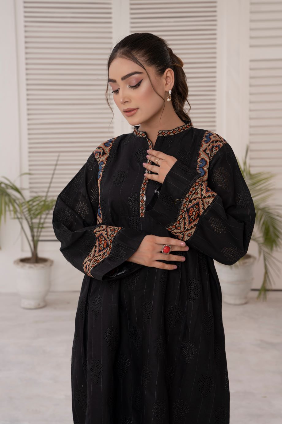 Black Frock 3PC EMBROIDERED SUIT