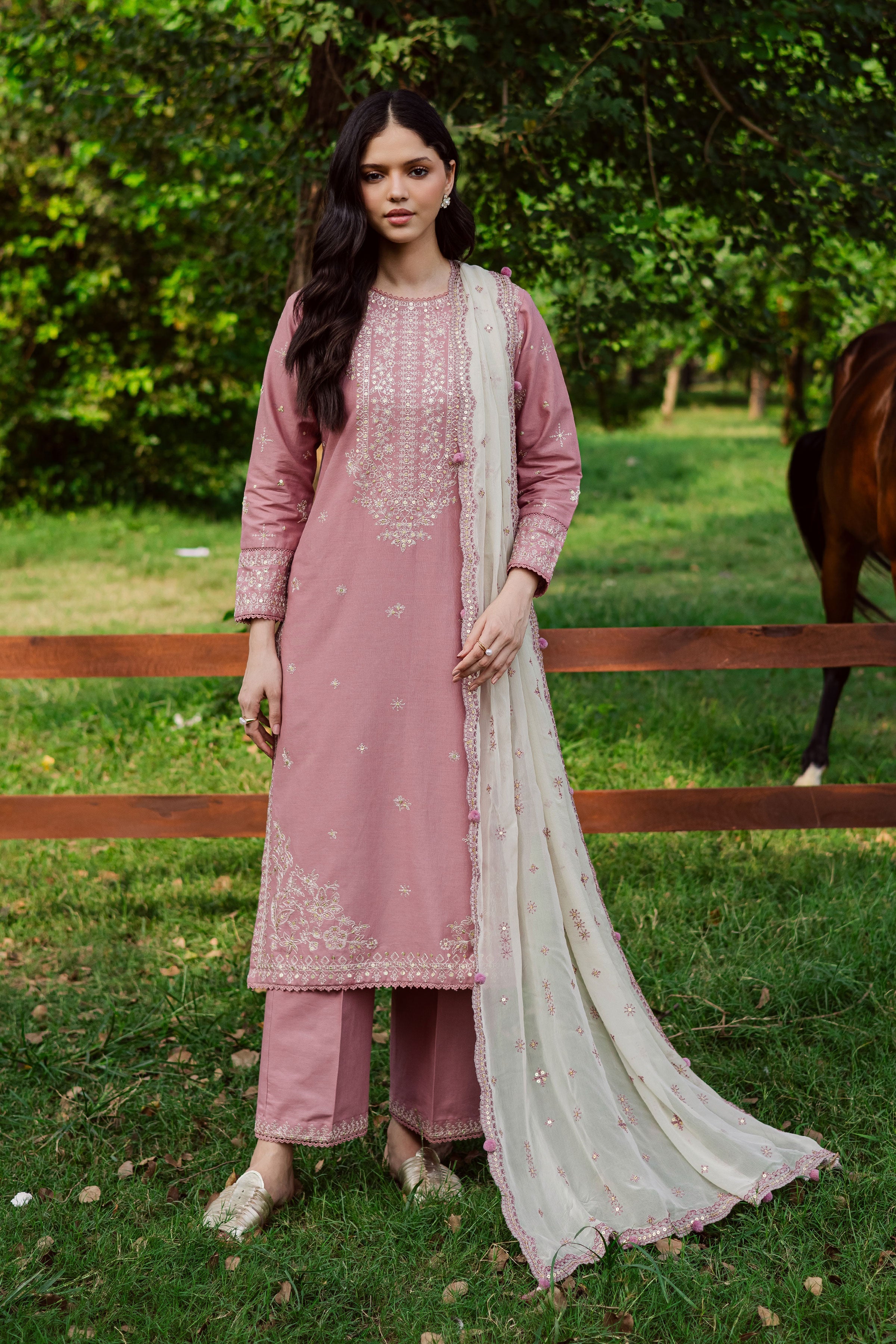 Solace Pink 3Pc- Embroidered Dress