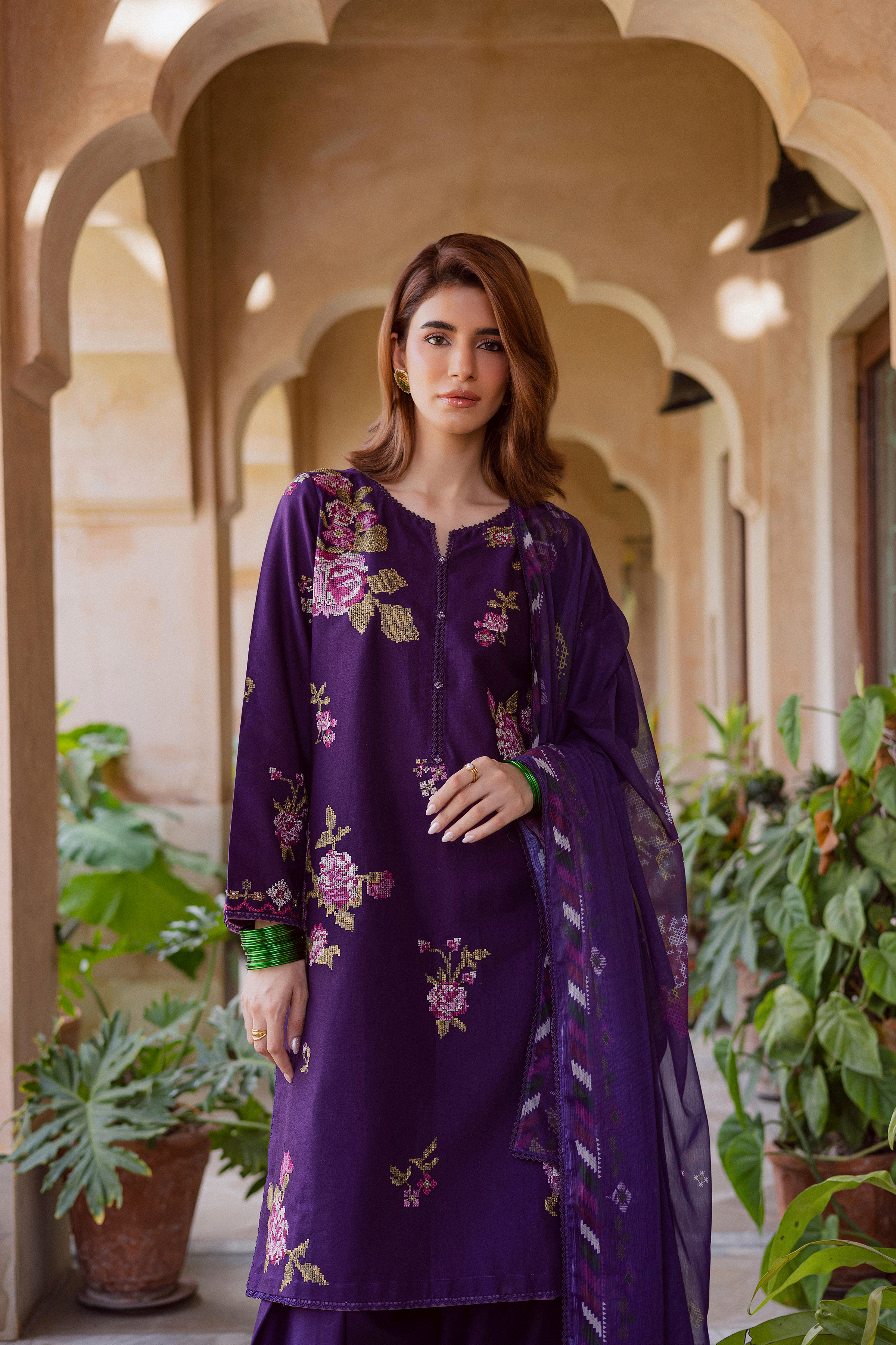 Nate Stitch 3Pc-Embroidered Dress