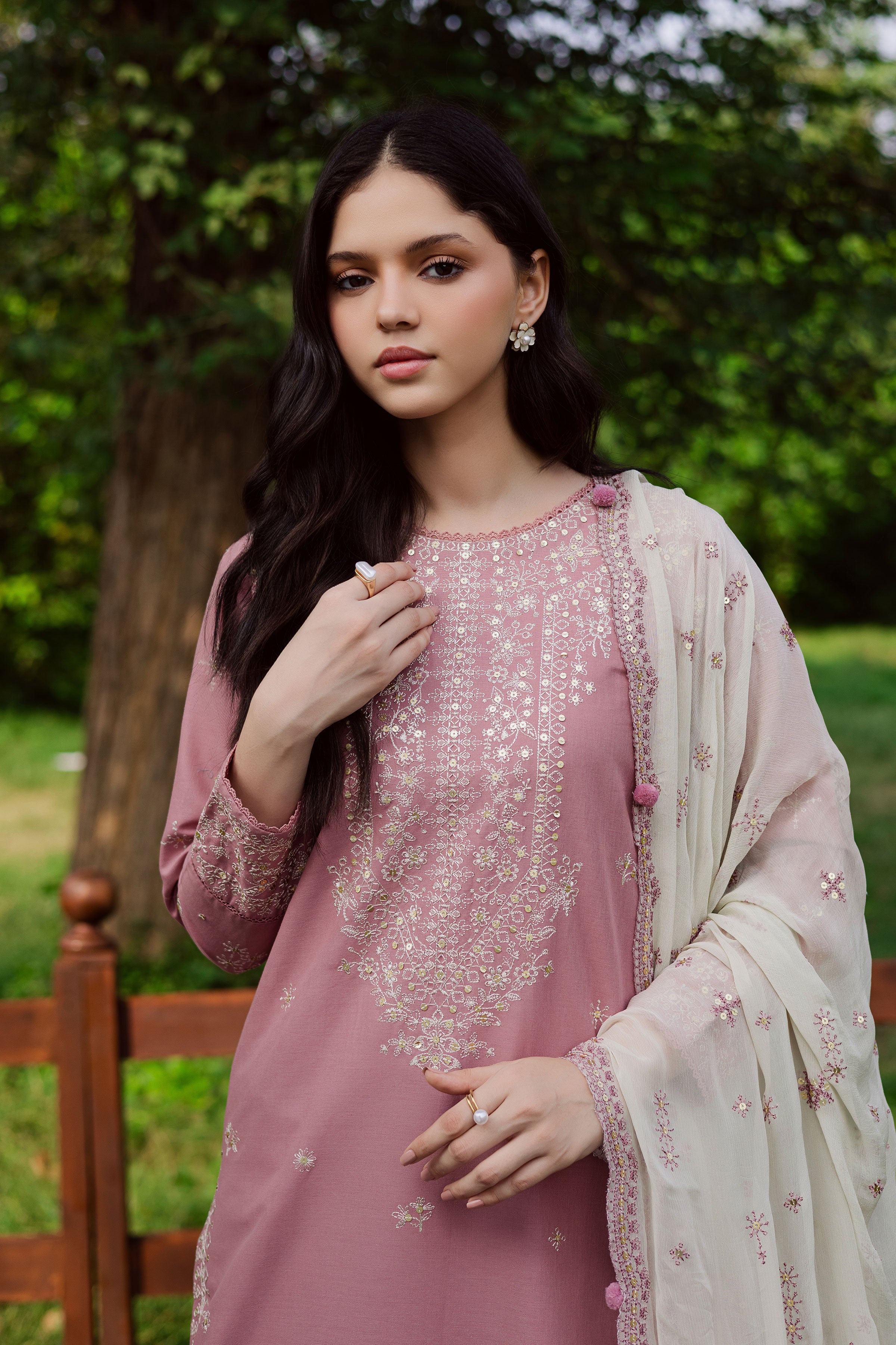 Solace Pink 3Pc- Embroidered Dress