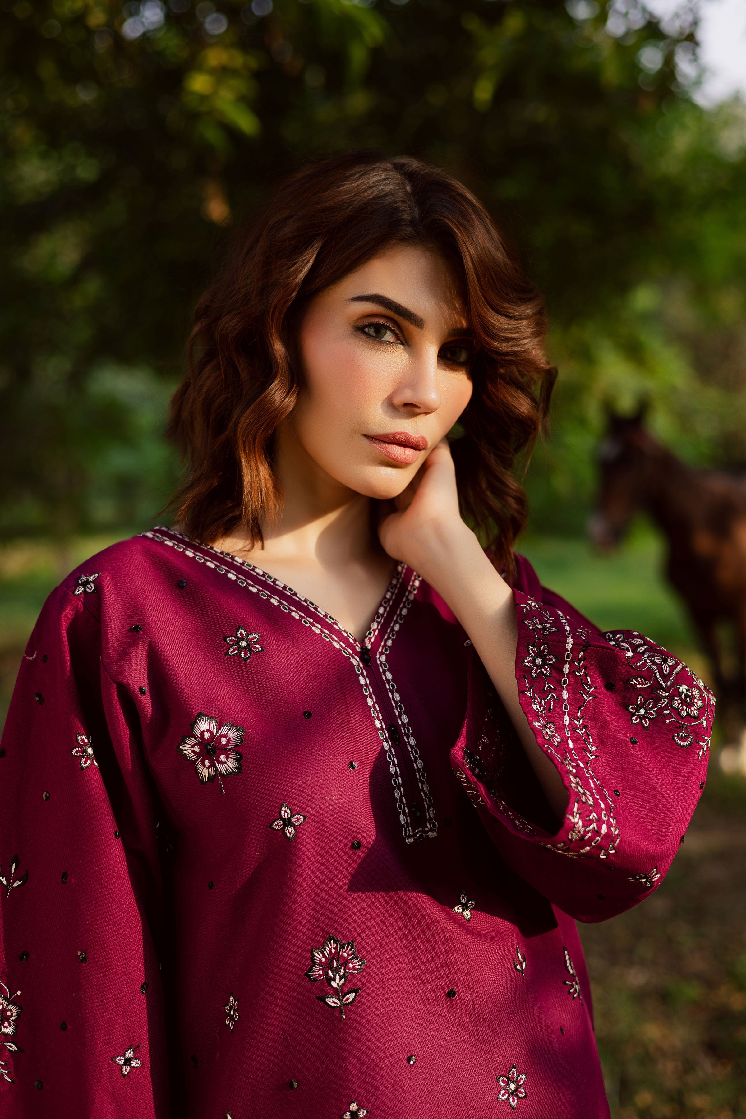 Maroon Berry 2Pc Embroidered Dress