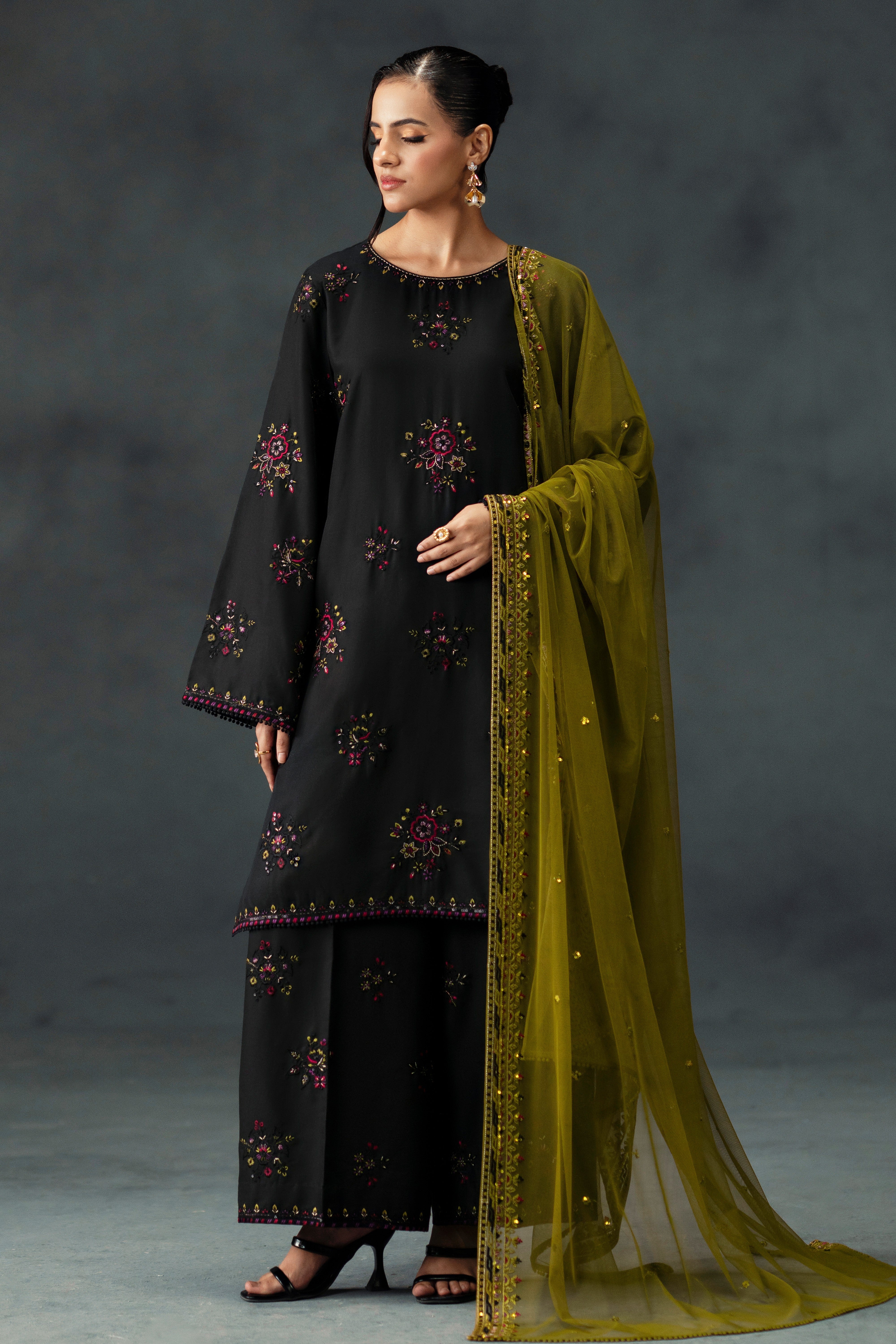 Madiha 3Pc- Embroidered Dress