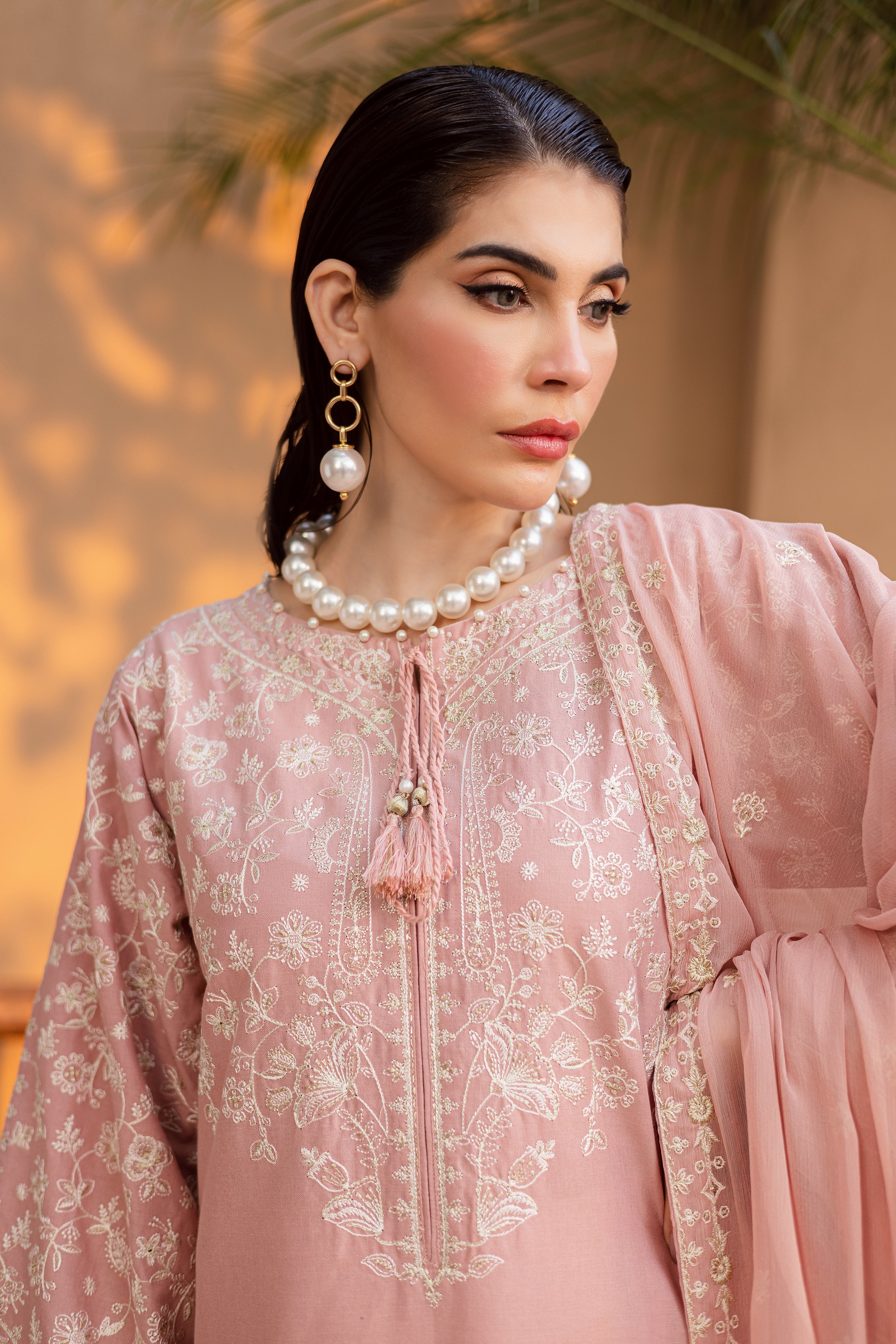 Pink Pashmina 3Pc Embroidered Dress