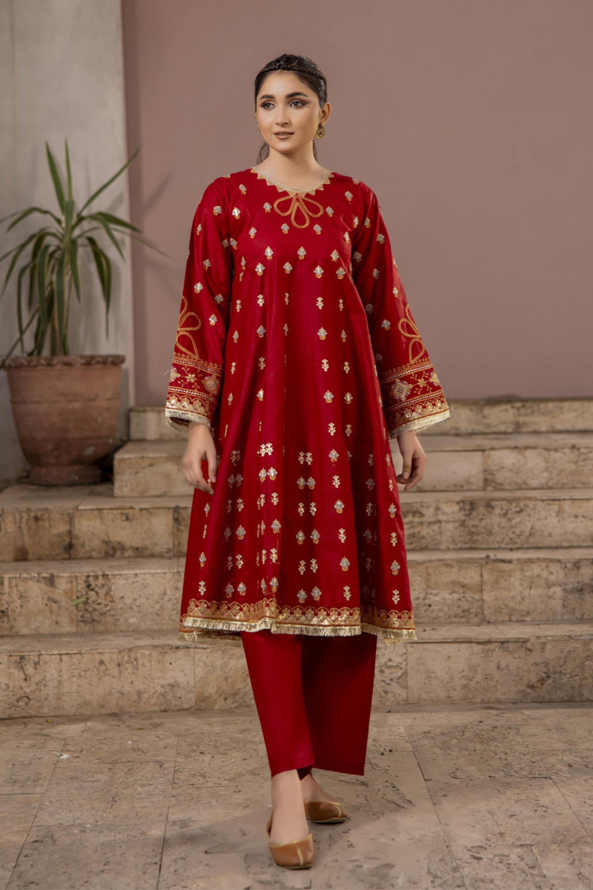 WINTER - Best Selling - Cherry Charm 2Pc Embroidered Dress