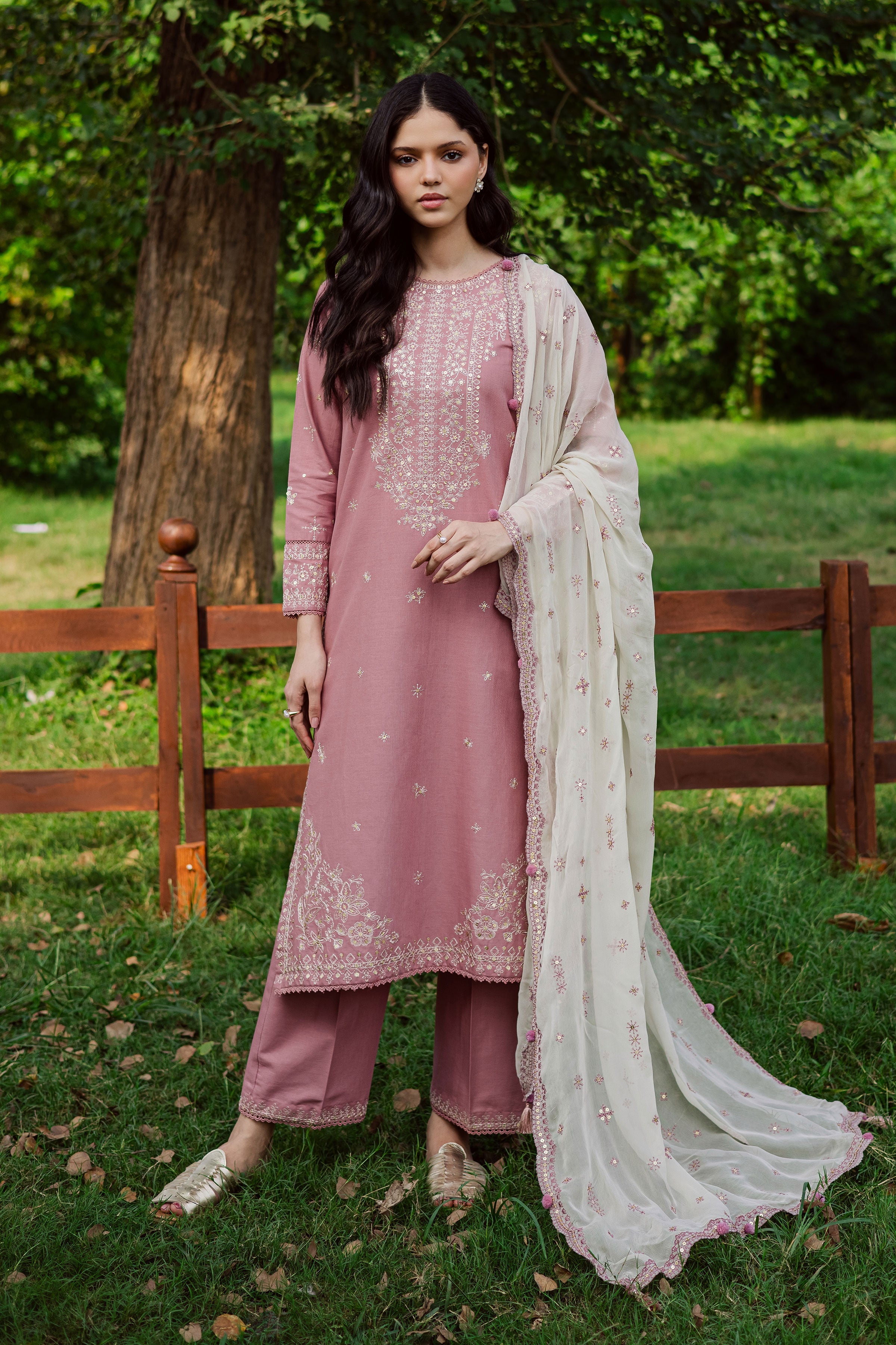 Solace Pink 3Pc- Embroidered Dress