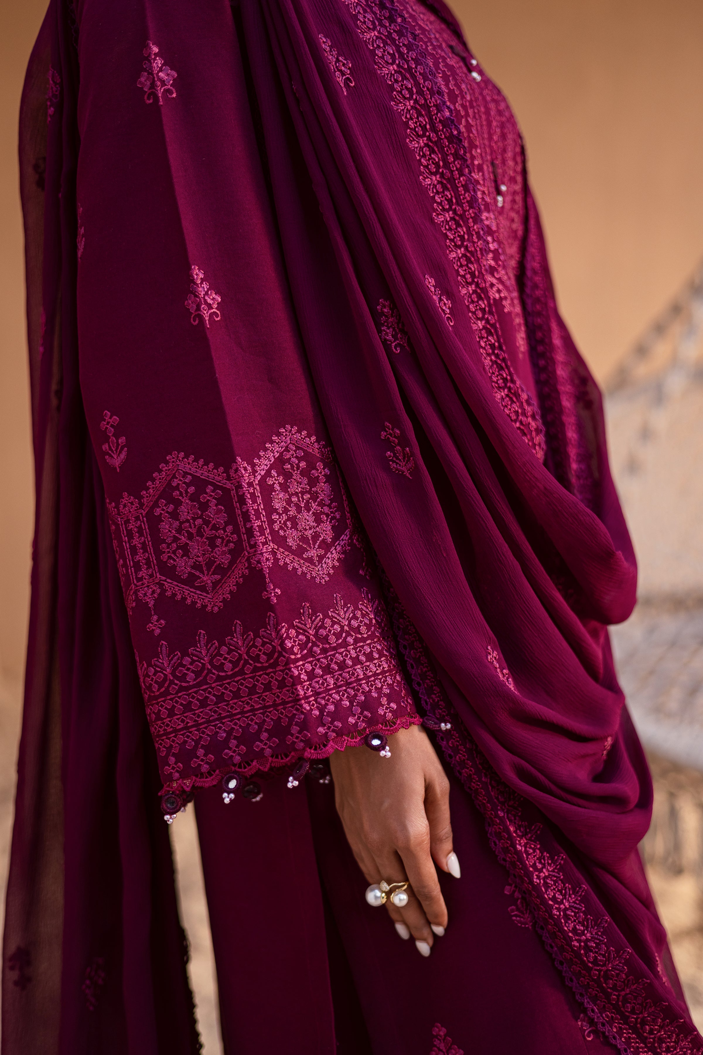 Maroon Henna 3Pc Embroidered Dress
