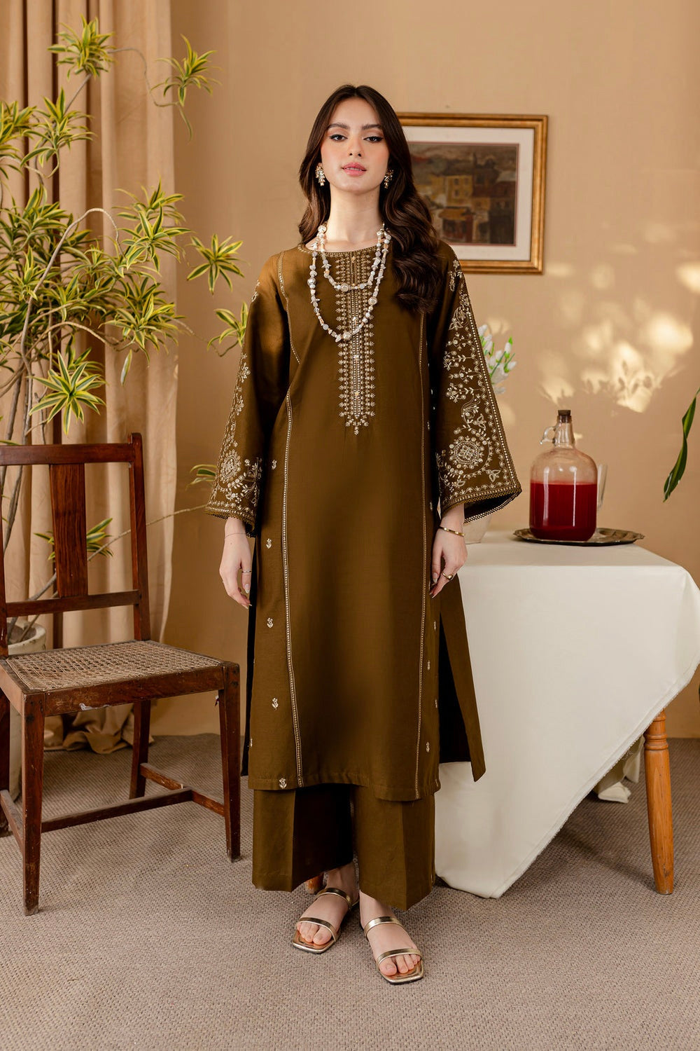 WINTER - Green 2Pc - Embroidered Cotton Dress